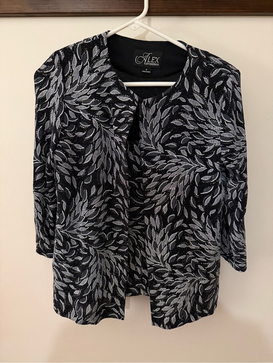 Alex Evenings Tops - Alex Evenings Black Jacket with shell Silver Leaf Motif